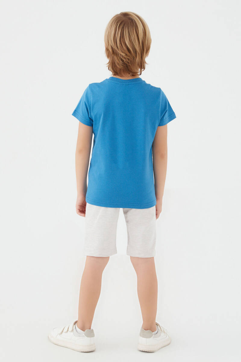 U.S. Polo Assn. Erkek Çocuk Pamuklu Bisiklet Yaka Sargı Nakışlı Yazlık Regular Fit Mavi Bermuda Takım US1391-C-V2 - 5