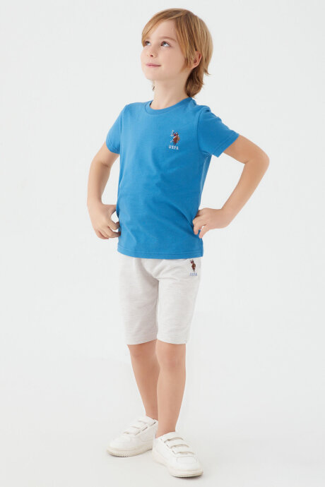 U.S. Polo Assn. Erkek Çocuk Bisiklet Yaka Sargı Nakışlı Yazlık Regular Fit Mavi Bermuda Takım US1391-C-V2 (1)
