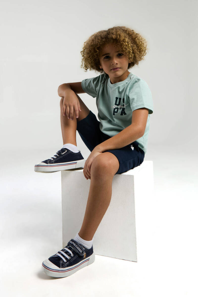 U.S. Polo Assn. Erkek Çocuk Pamuklu Bisiklet Yaka Pigment Baskılı Yazlık Regular Fit Mavi Bermuda Takım US2048-C-V1 - 1