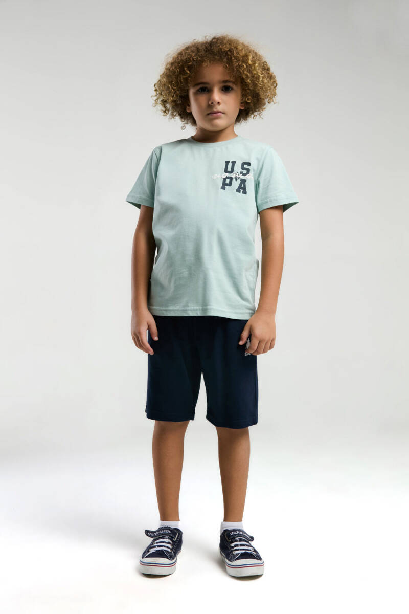 U.S. Polo Assn. Erkek Çocuk Pamuklu Bisiklet Yaka Pigment Baskılı Yazlık Regular Fit Mavi Bermuda Takım US2048-C-V1 - 4