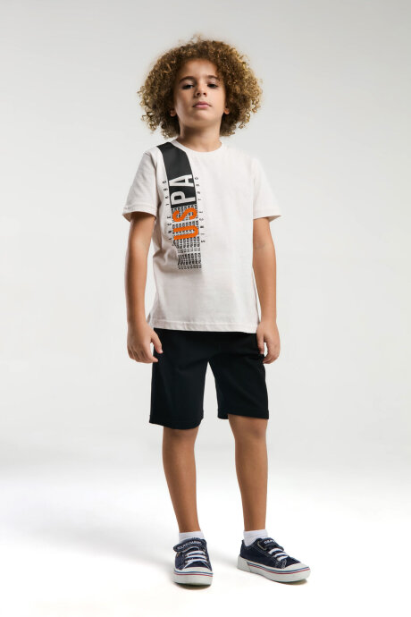 U.S. Polo Assn. Erkek Çocuk Bisiklet Yaka Pigment Baskılı Yazlık Regular Fit Krem Bermuda Takım US2028-C-V1 - 3