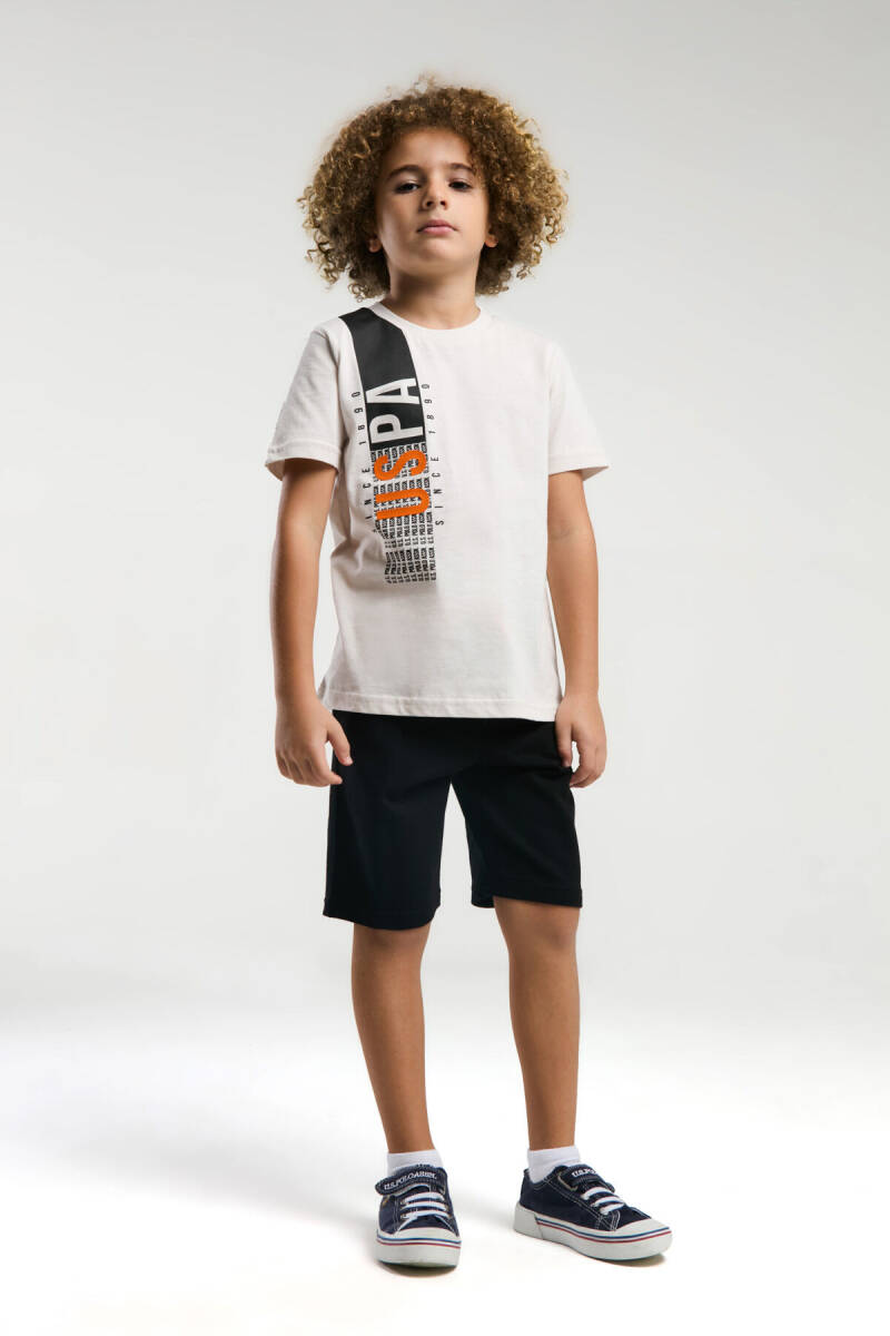 U.S. Polo Assn. Erkek Çocuk Bisiklet Yaka Pigment Baskılı Yazlık Regular Fit Krem Bermuda Takım US2028-C-V1 - 3