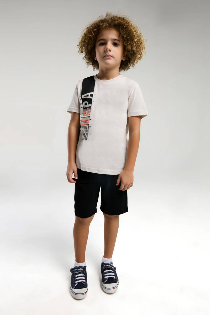 U.S. Polo Assn. Erkek Çocuk Bisiklet Yaka Pigment Baskılı Yazlık Regular Fit Krem Bermuda Takım US2028-C-V1 - 4