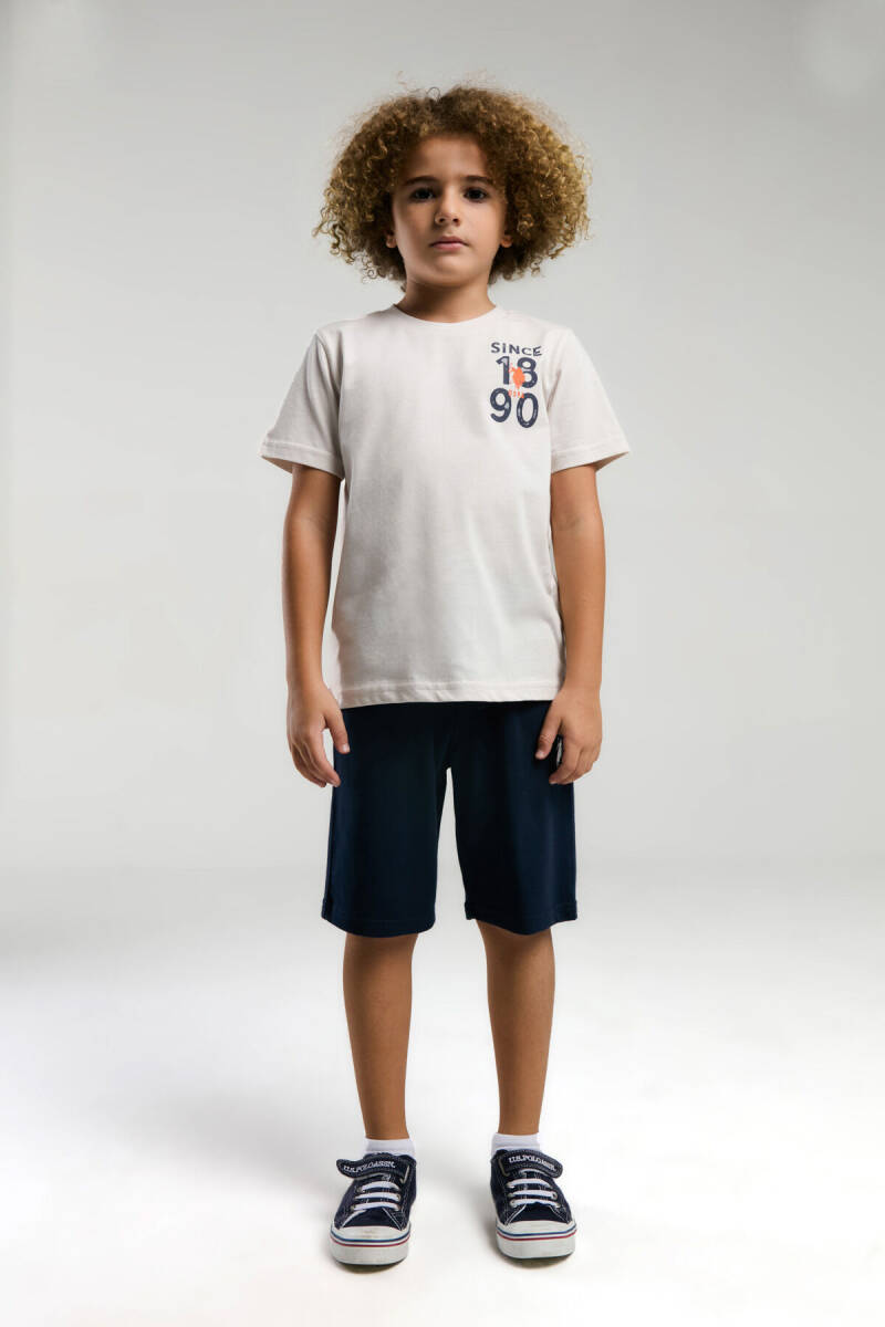 U.S. Polo Assn. Erkek Çocuk Pamuklu Bisiklet Yaka Pigment Baskılı Yazlık Regular Fit Krem Bermuda Takım US2054-C-V2 - 1