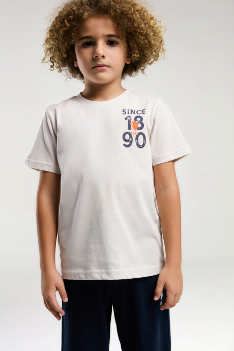 U.S. Polo Assn. Erkek Çocuk Pamuklu Bisiklet Yaka Pigment Baskılı Yazlık Regular Fit Krem Bermuda Takım US2054-C-V2 - 3
