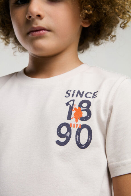 U.S. Polo Assn. Erkek Çocuk Pamuklu Bisiklet Yaka Pigment Baskılı Yazlık Regular Fit Krem Bermuda Takım US2054-C-V2 - 4