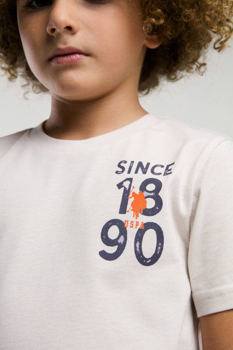 U.S. Polo Assn. Erkek Çocuk Pamuklu Bisiklet Yaka Pigment Baskılı Yazlık Regular Fit Krem Bermuda Takım US2054-C-V2 - 4