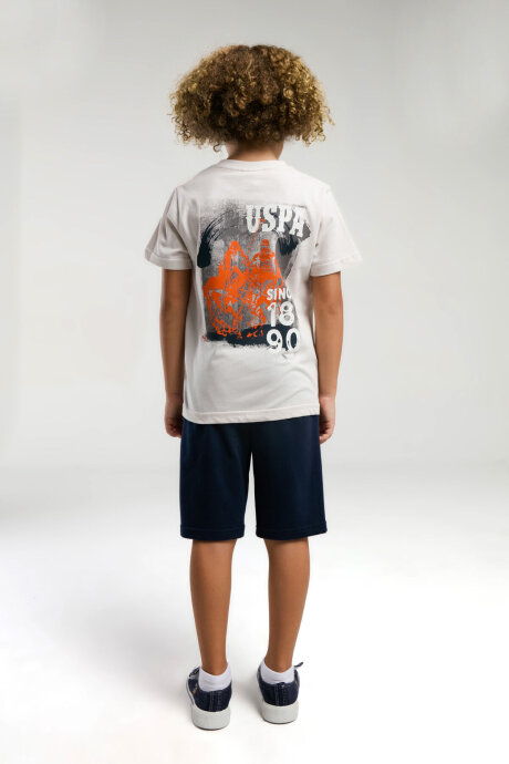 U.S. Polo Assn. Erkek Çocuk Pamuklu Bisiklet Yaka Pigment Baskılı Yazlık Regular Fit Krem Bermuda Takım US2054-C-V2 - 5