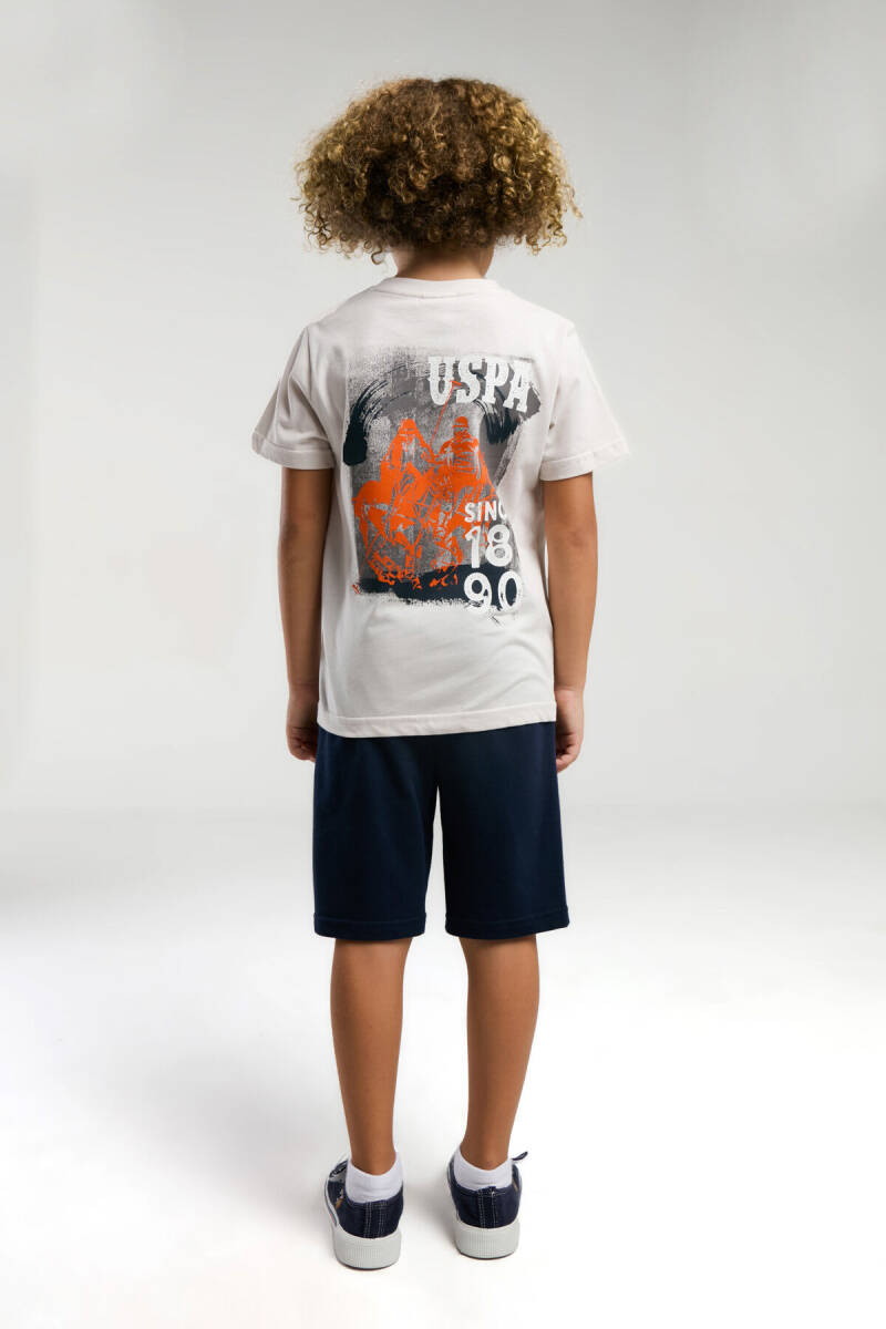 U.S. Polo Assn. Erkek Çocuk Pamuklu Bisiklet Yaka Pigment Baskılı Yazlık Regular Fit Krem Bermuda Takım US2054-C-V2 - 5
