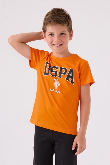 U.S. Polo Assn. Erkek Çocuk Pamuklu Bisiklet Yaka Pigment Baskılı Yazlık Regular Fit Turuncu Bermuda Takım US1368-C-V5 - 2