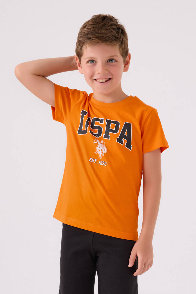 U.S. Polo Assn. Erkek Çocuk Pamuklu Bisiklet Yaka Pigment Baskılı Yazlık Regular Fit Turuncu Bermuda Takım US1368-C-V5 - 2