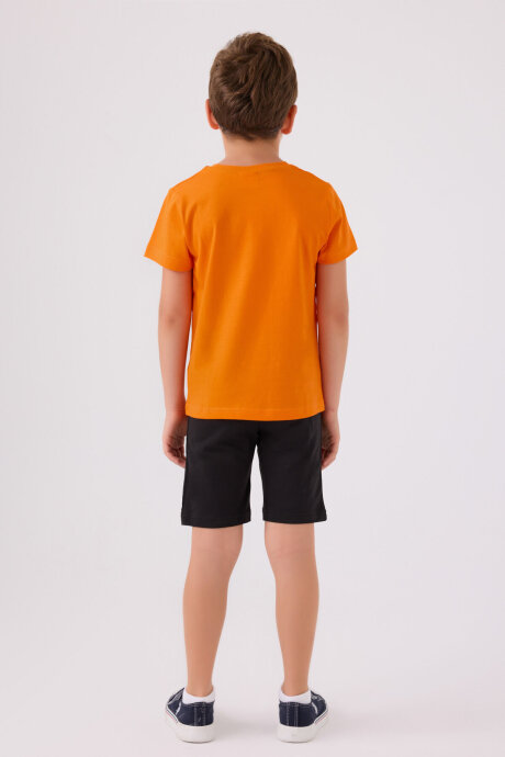 U.S. Polo Assn. Erkek Çocuk Pamuklu Bisiklet Yaka Pigment Baskılı Yazlık Regular Fit Turuncu Bermuda Takım US1368-C-V5 - 5