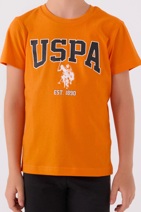 U.S. Polo Assn. Erkek Çocuk Pamuklu Bisiklet Yaka Pigment Baskılı Yazlık Regular Fit Turuncu Bermuda Takım US1368-C-V5 - 4