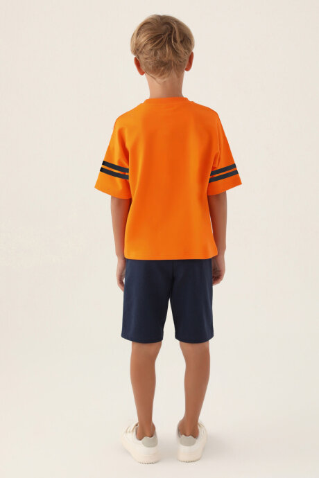 U.S. Polo Assn. Erkek Çocuk Pamuklu Bisiklet Yaka Pigment Baskılı Yazlık Regular Fit Turuncu Bermuda Takım US1709-C-V7 - 5