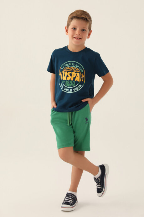 U.S. Polo Assn. Erkek Çocuk Bisiklet Yaka Pigment Baskılı Yazlık Regular Fit Lacivert Bermuda Takım US1741-C-V2