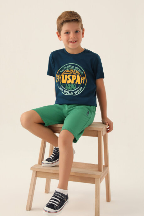 U.S. Polo Assn. Erkek Çocuk Bisiklet Yaka Pigment Baskılı Yazlık Regular Fit Lacivert Bermuda Takım US1741-C-V2 (1)