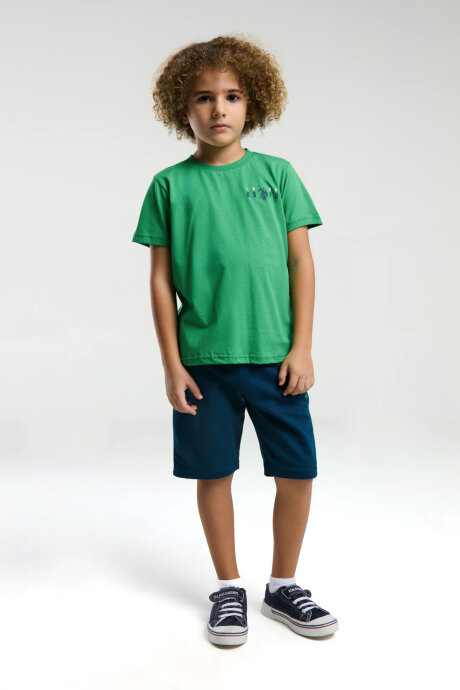U.S. Polo Assn. Erkek Çocuk Bisiklet Yaka Pigment Baskılı Yazlık Regular Fit Yeşil Bermuda Takım US2007-C-V2 - 1