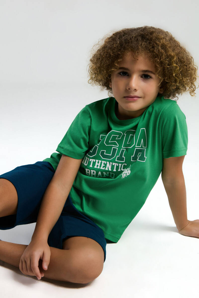 U.S. Polo Assn. Erkek Çocuk Bisiklet Yaka Pigment Baskılı Yazlık Regular Fit Yeşil Bermuda Takım US2009-C-V2 - 2