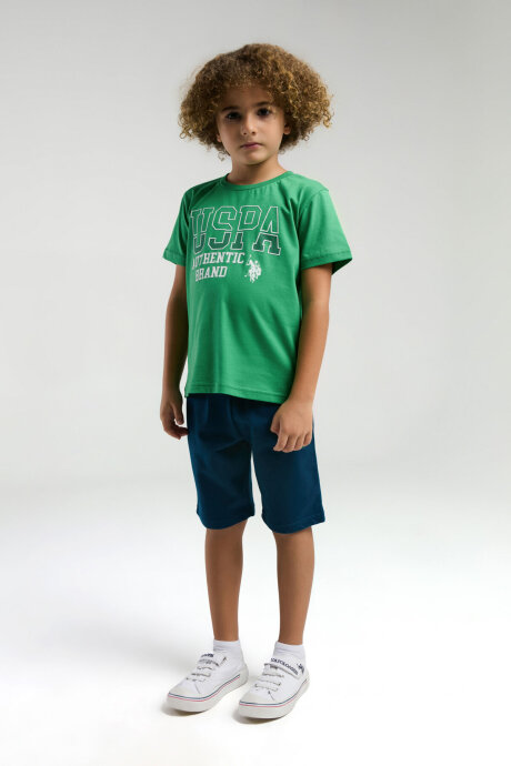 U.S. Polo Assn. Erkek Çocuk Bisiklet Yaka Pigment Baskılı Yazlık Regular Fit Yeşil Bermuda Takım US2009-C-V2 - 3
