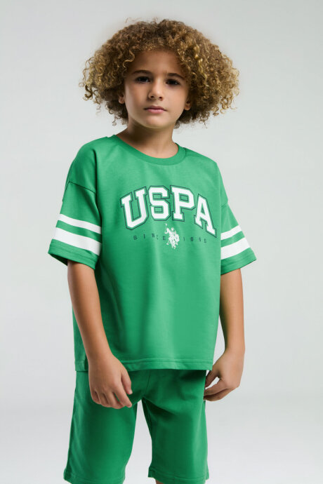 U.S. Polo Assn. Erkek Çocuk Pamuklu Bisiklet Yaka Pigment Baskılı Yazlık Regular Fit Yeşil Bermuda Takım US2022-C-V2 - 2