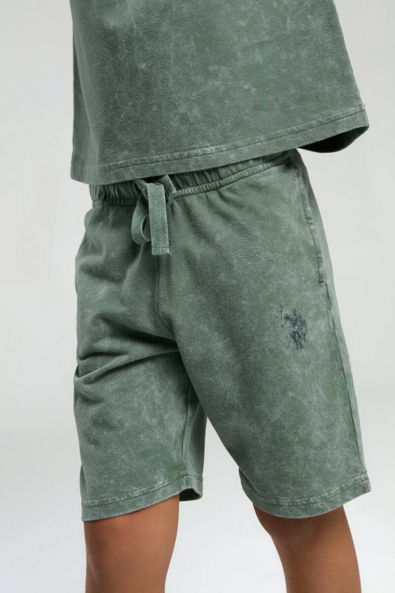 U.S. Polo Assn. Erkek Çocuk Pamuklu Bisiklet Yaka Pigment Baskılı Yazlık Regular Fit Yeşil Bermuda Takım US2036-C-V2 - 3