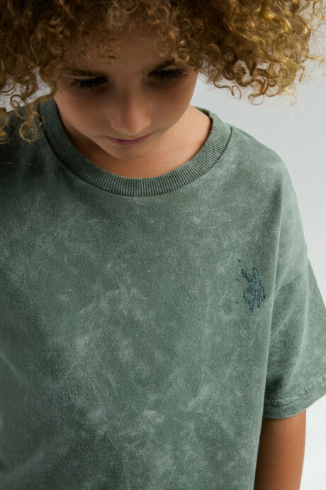 U.S. Polo Assn. Erkek Çocuk Pamuklu Bisiklet Yaka Pigment Baskılı Yazlık Regular Fit Yeşil Bermuda Takım US2036-C-V2 - 4