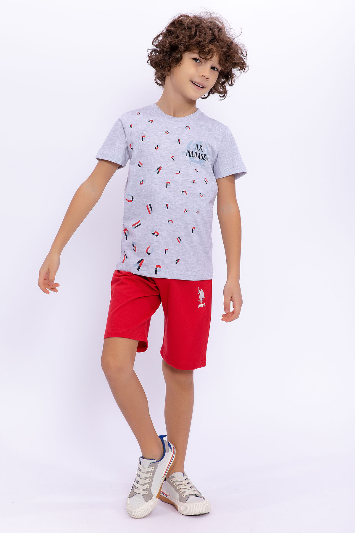 U.S. Polo Assn Kids Erkek Çocuk Gri Bermuda Takım