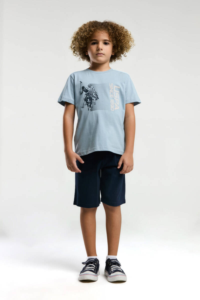 U.S. Polo Assn. Erkek Çocuk Pamuklu Bisiklet Yaka Pigment Baskılı Yazlık Regular Fit Mavi Bermuda Takım US2025-C-V1 - 3