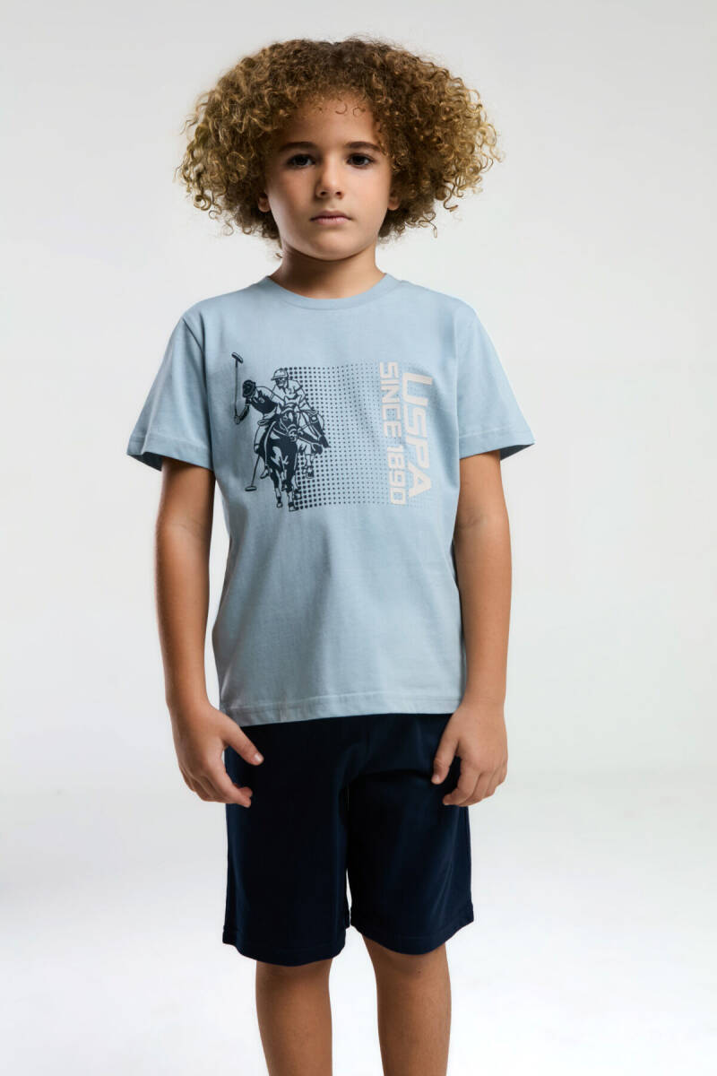 U.S. Polo Assn. Erkek Çocuk Pamuklu Bisiklet Yaka Pigment Baskılı Yazlık Regular Fit Mavi Bermuda Takım US2025-C-V1 - 4