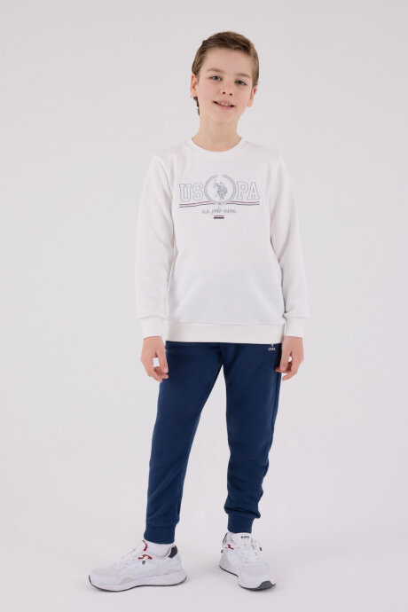 U.S. Polo Assn. Erkek Çocuk Pamuklu Bisiklet Yaka Pigment Baskılı Kışlık Regular Fit Beyaz Eşofman Takımı US2232-C-V1 - 3