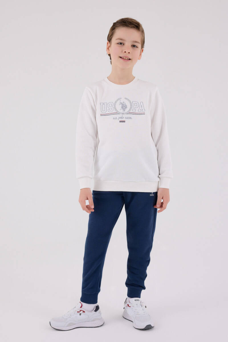 U.S. Polo Assn. Erkek Çocuk Pamuklu Bisiklet Yaka Pigment Baskılı Kışlık Regular Fit Beyaz Eşofman Takımı US2232-C-V1 - 3