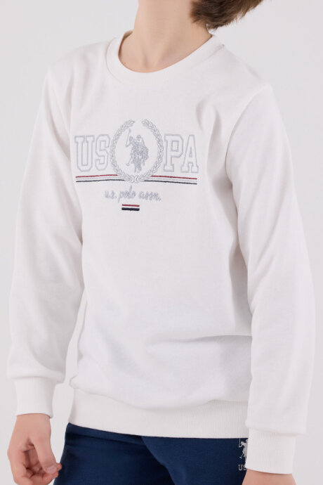U.S. Polo Assn. Erkek Çocuk Pamuklu Bisiklet Yaka Pigment Baskılı Kışlık Regular Fit Beyaz Eşofman Takımı US2232-C-V1 - 4