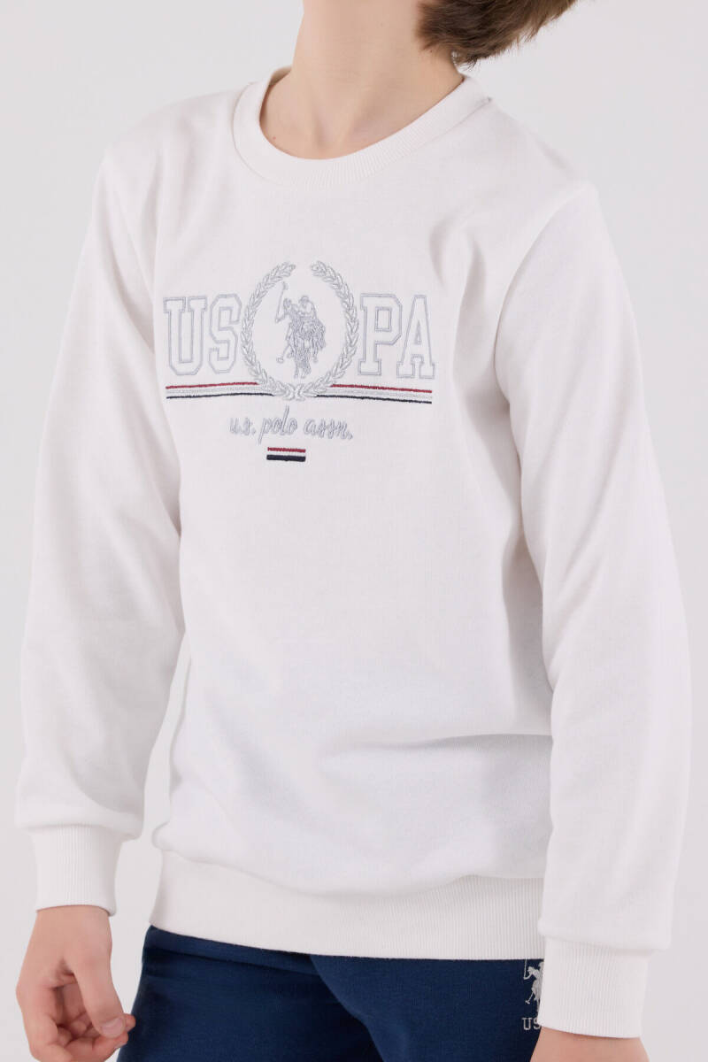 U.S. Polo Assn. Erkek Çocuk Pamuklu Bisiklet Yaka Pigment Baskılı Kışlık Regular Fit Beyaz Eşofman Takımı US2232-C-V1 - 4