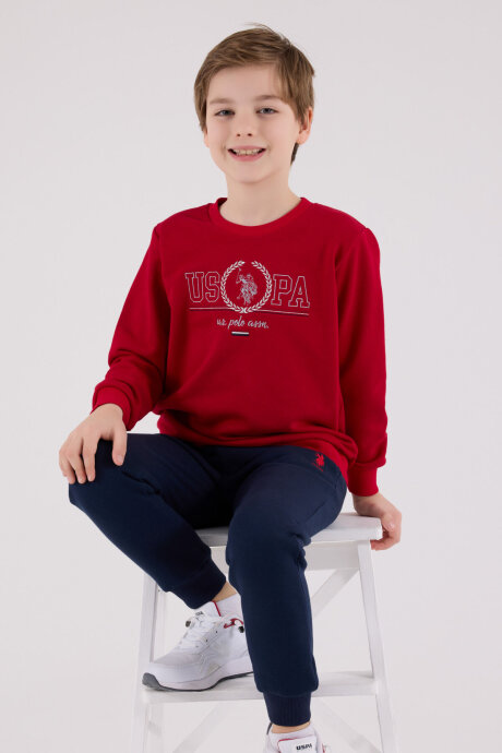 U.S. Polo Assn. Erkek Çocuk Pamuklu Bisiklet Yaka Pigment Baskılı Kışlık Regular Fit Kırmızı Eşofman Takımı US2232-C-V3