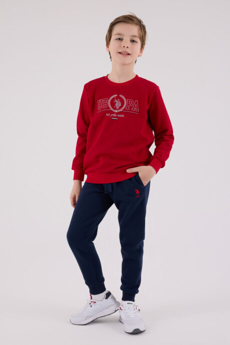 U.S. Polo Assn. Erkek Çocuk Pamuklu Bisiklet Yaka Pigment Baskılı Kışlık Regular Fit Kırmızı Eşofman Takımı US2232-C-V3 (1)