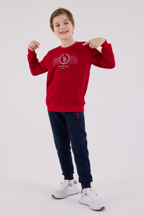 U.S. Polo Assn. Erkek Çocuk Pamuklu Bisiklet Yaka Pigment Baskılı Kışlık Regular Fit Kırmızı Eşofman Takımı US2232-C-V3 - 3