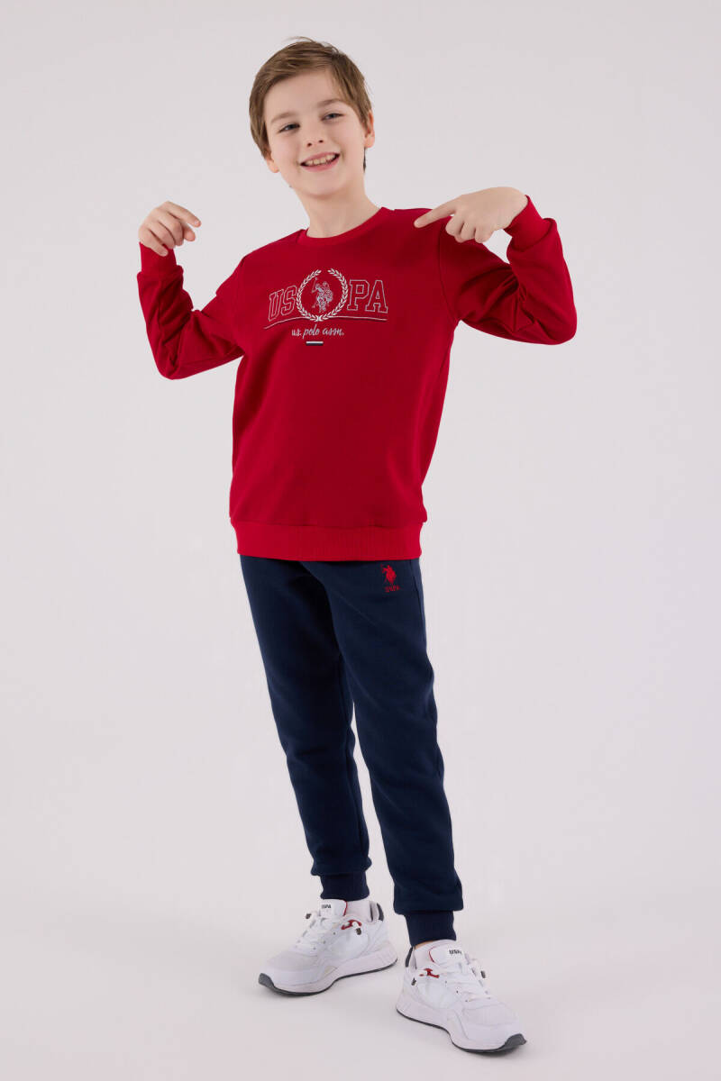 U.S. Polo Assn. Erkek Çocuk Pamuklu Bisiklet Yaka Pigment Baskılı Kışlık Regular Fit Kırmızı Eşofman Takımı US2232-C-V3 - 3