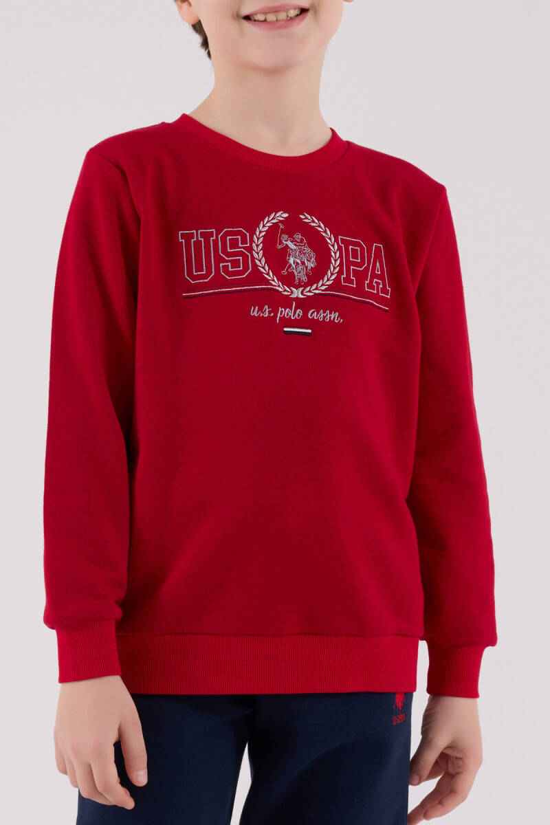 U.S. Polo Assn. Erkek Çocuk Pamuklu Bisiklet Yaka Pigment Baskılı Kışlık Regular Fit Kırmızı Eşofman Takımı US2232-C-V3 - 4