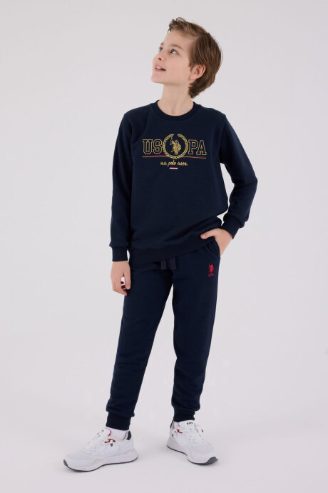 U.S. Polo Assn. Erkek Çocuk Pamuklu Bisiklet Yaka Pigment Baskılı Kışlık Regular Fit Lacivert Eşofman Takımı US2232-C-V2 - 2
