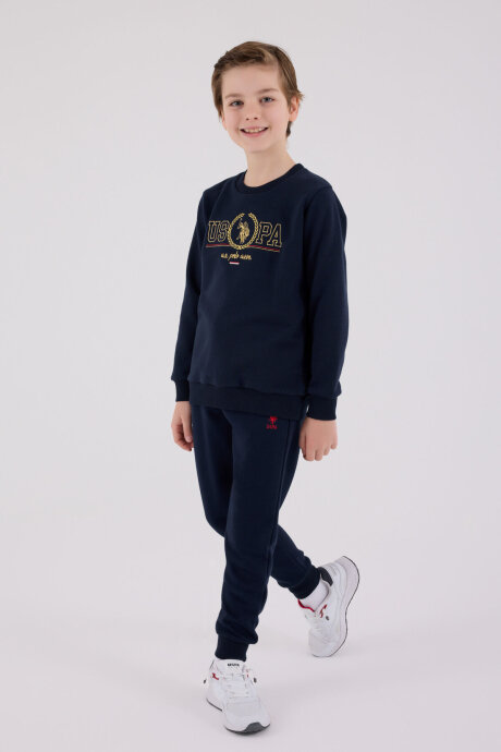 U.S. Polo Assn. Erkek Çocuk Pamuklu Bisiklet Yaka Pigment Baskılı Kışlık Regular Fit Lacivert Eşofman Takımı US2232-C-V2 - 3
