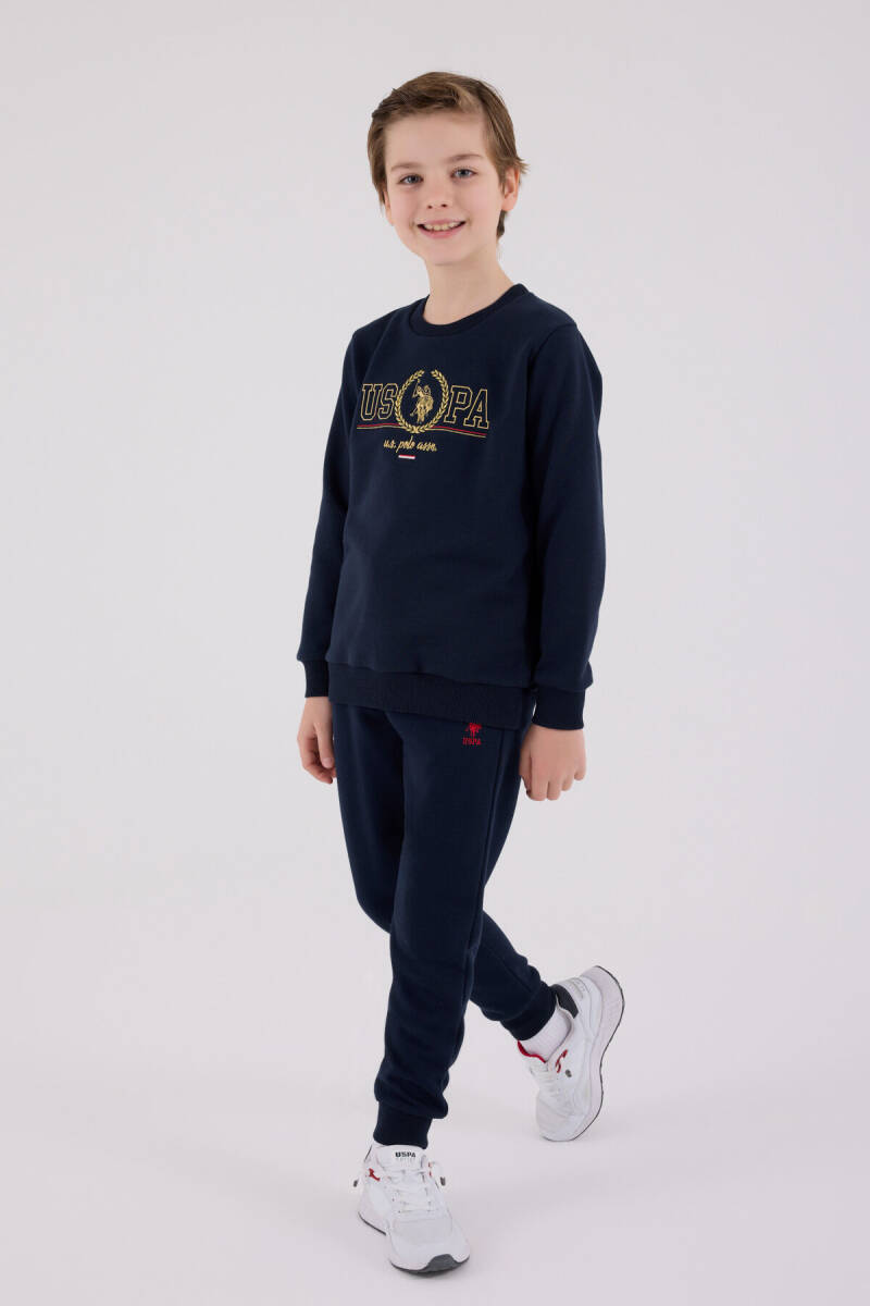 U.S. Polo Assn. Erkek Çocuk Pamuklu Bisiklet Yaka Pigment Baskılı Kışlık Regular Fit Lacivert Eşofman Takımı US2232-C-V2 - 3