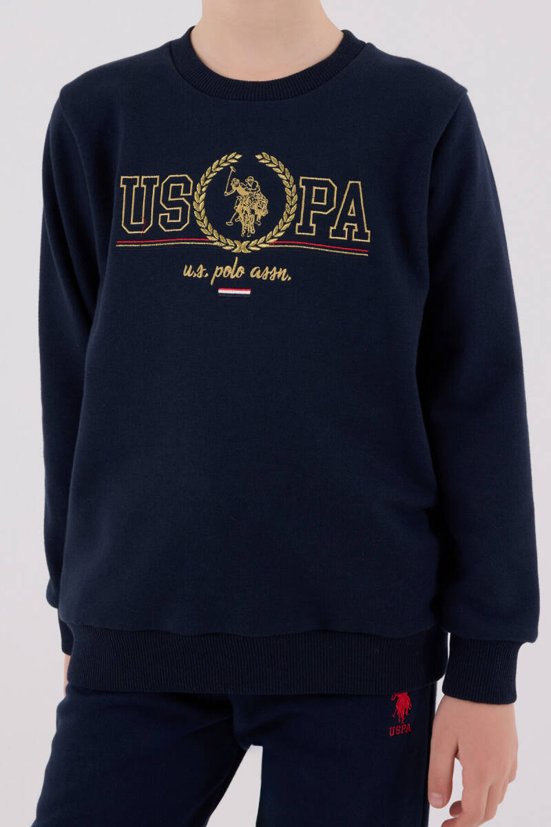 U.S. Polo Assn. Erkek Çocuk Pamuklu Bisiklet Yaka Pigment Baskılı Kışlık Regular Fit Lacivert Eşofman Takımı US2232-C-V2 - 4