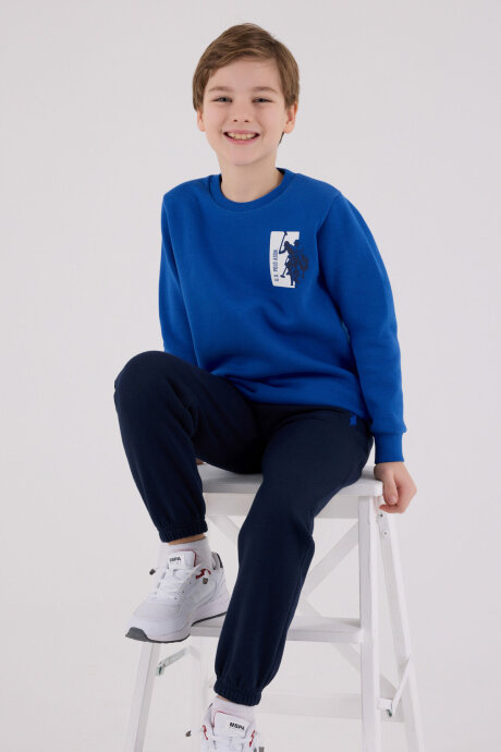 U.S. Polo Assn. Erkek Çocuk Bisiklet Yaka Pigment Baskılı Kışlık Regular Fit Mavi Eşofman Takımı US2216-C-V1 - 1