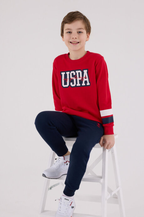 U.S. Polo Assn. Erkek Çocuk Pamuklu Bisiklet Yaka Pigment Baskılı Kışlık Regular Fit Kırmızı Eşofman Takımı US2213-C-V1
