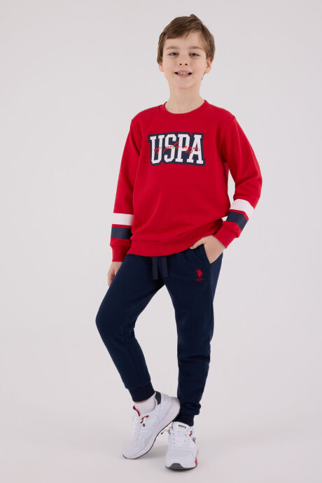 U.S. Polo Assn. Erkek Çocuk Pamuklu Bisiklet Yaka Pigment Baskılı Kışlık Regular Fit Kırmızı Eşofman Takımı US2213-C-V1 (1)