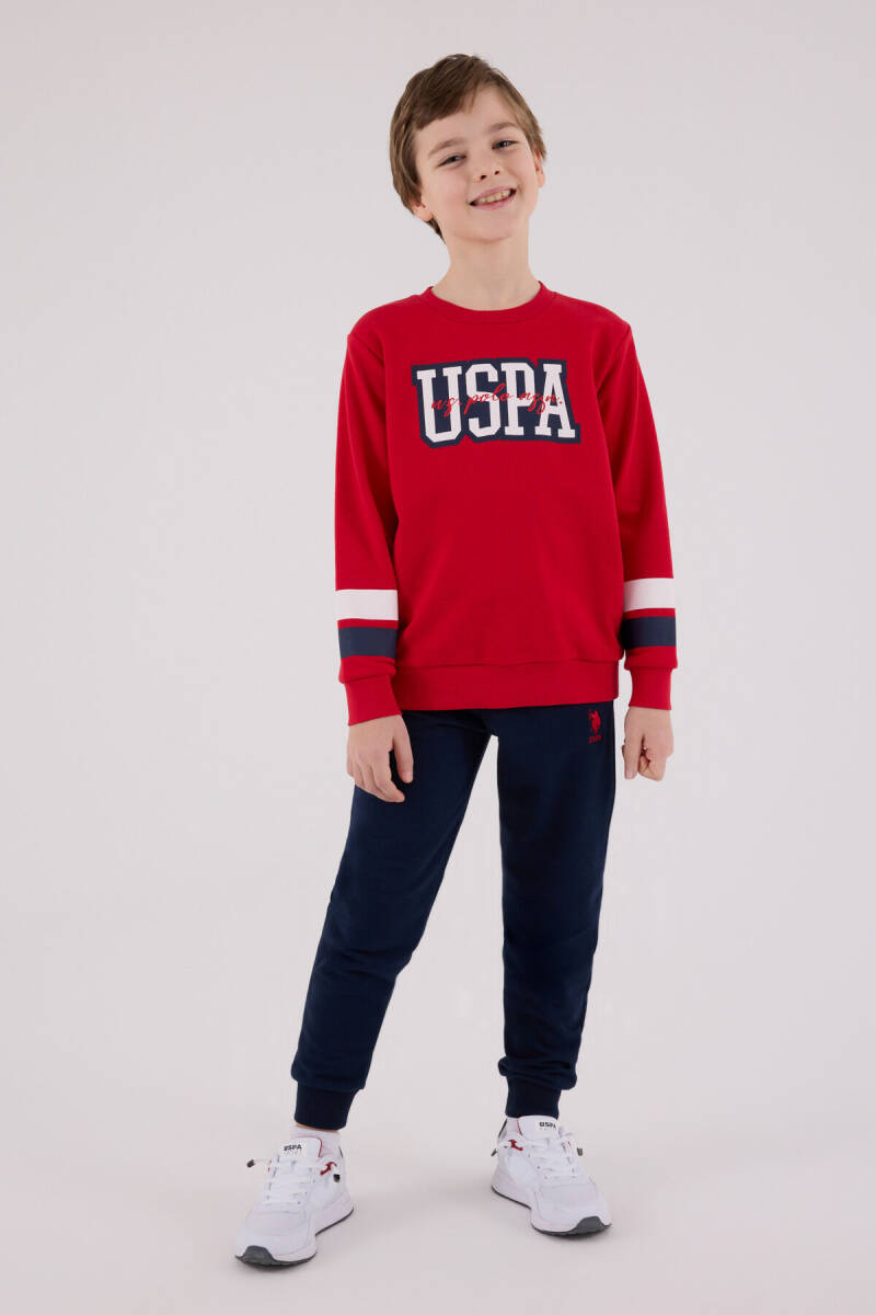 U.S. Polo Assn. Erkek Çocuk Pamuklu Bisiklet Yaka Pigment Baskılı Kışlık Regular Fit Kırmızı Eşofman Takımı US2213-C-V1 - 3