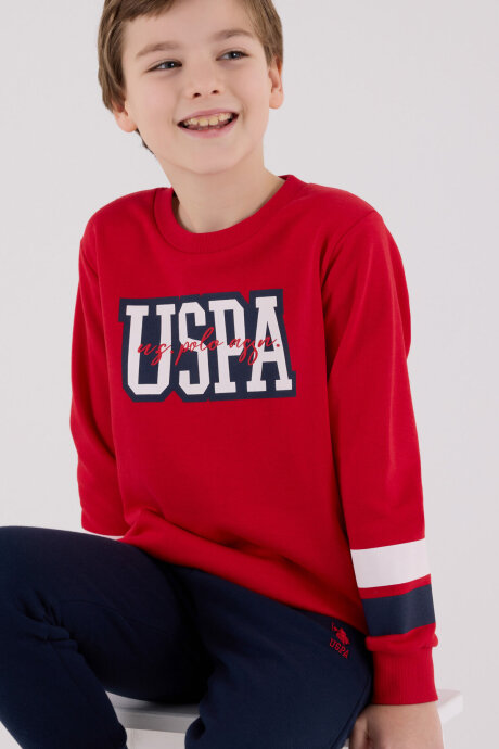 U.S. Polo Assn. Erkek Çocuk Pamuklu Bisiklet Yaka Pigment Baskılı Kışlık Regular Fit Kırmızı Eşofman Takımı US2213-C-V1 - 4