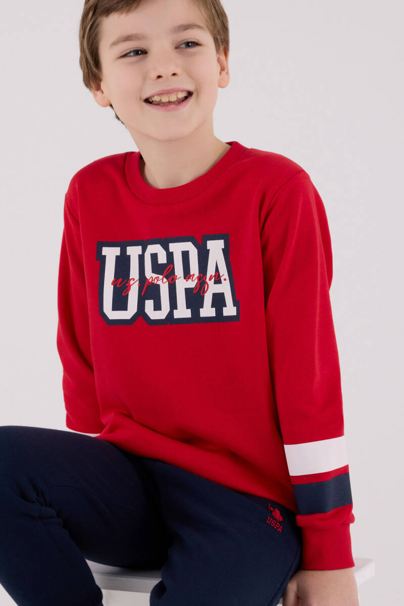 U.S. Polo Assn. Erkek Çocuk Pamuklu Bisiklet Yaka Pigment Baskılı Kışlık Regular Fit Kırmızı Eşofman Takımı US2213-C-V1 - 4