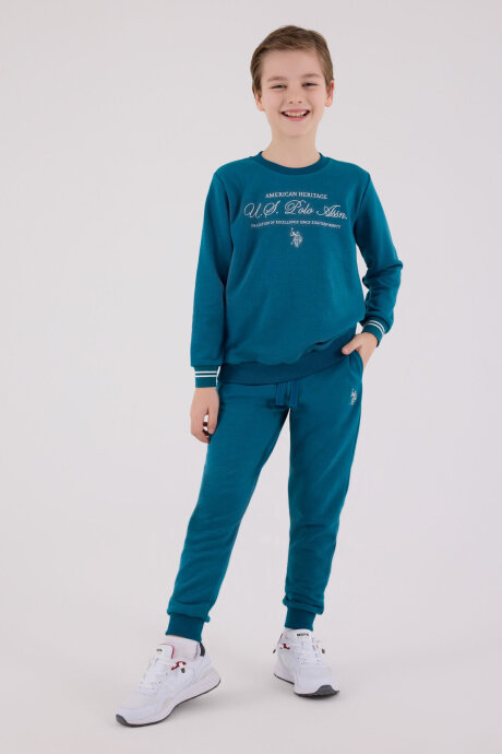 U.S. Polo Assn. Erkek Çocuk Pamuklu Kışlık Regular Fit Yeşil Eşofman Takımı US2225-C-V2 - 2