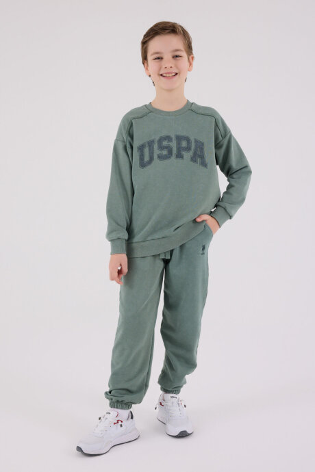 U.S. Polo Assn. Erkek Çocuk Pamuklu Kışlık Regular Fit Yeşil Eşofman Takımı US2229-C-V1 - 2